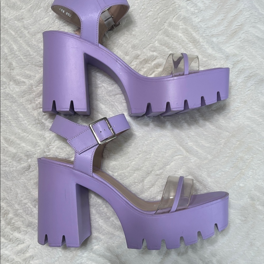 ANDREA Chunky Platform Sandals – Lavender + Clear Straps – Size 9 – EUC - Picture 6 of 11